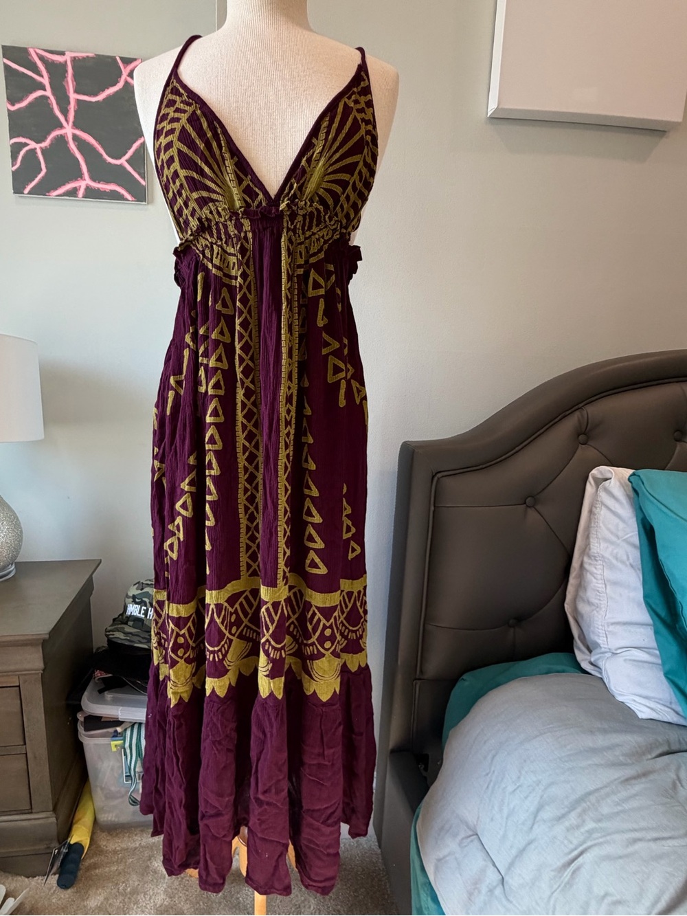 EARTHBOUND Plum Maxi Dress with Olive Geometric Print